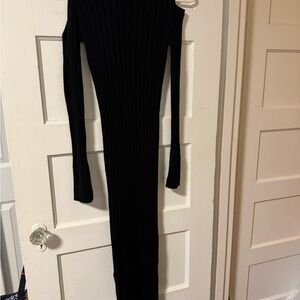 All Saints Elegant Black Ribbed Long Sleeve Dress
